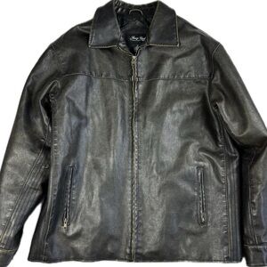 Simon Clark Men's XL Black Faux Leather Jacket Zip Up Classic Style Dark-Brown